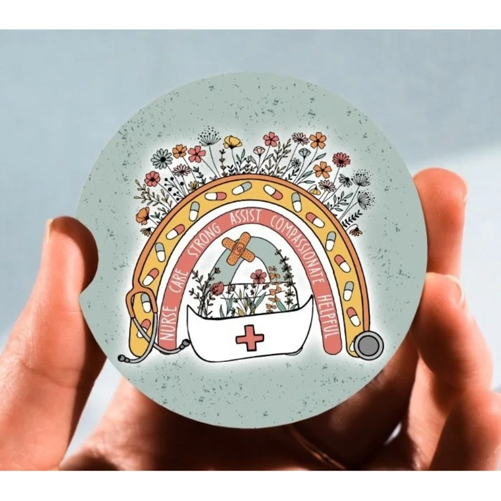 Set of 2 Car Coasters, Nurse Rainbow Car Coaster,‎ Neoprene Car Coaster